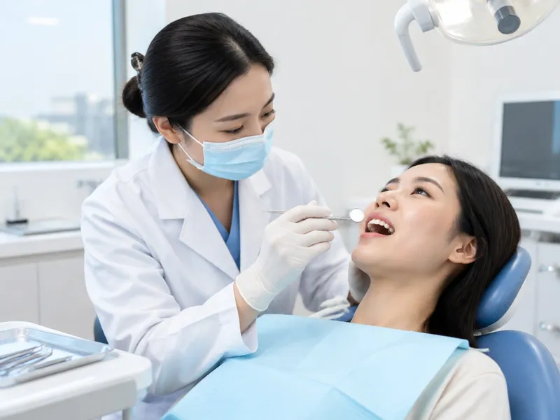 Bác sĩ kiểm tra răng cho khách hàng bằng gương nha khoa