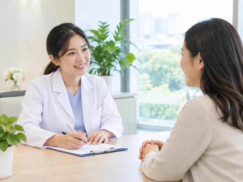 Bác sĩ ngồi trao đổi và tư vấn cho khách hàng tại bàn tư vấn